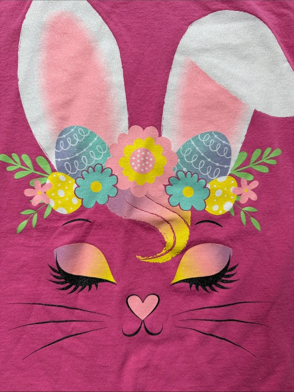 Children's Place Girls' Bright Pink Bunny Graphic Tee with Floral Crown Easter